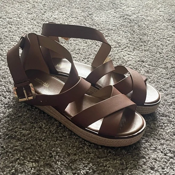 MICHAEL Michael Kors Brown Leather Espadrille Sandals - Picture 2 of 11